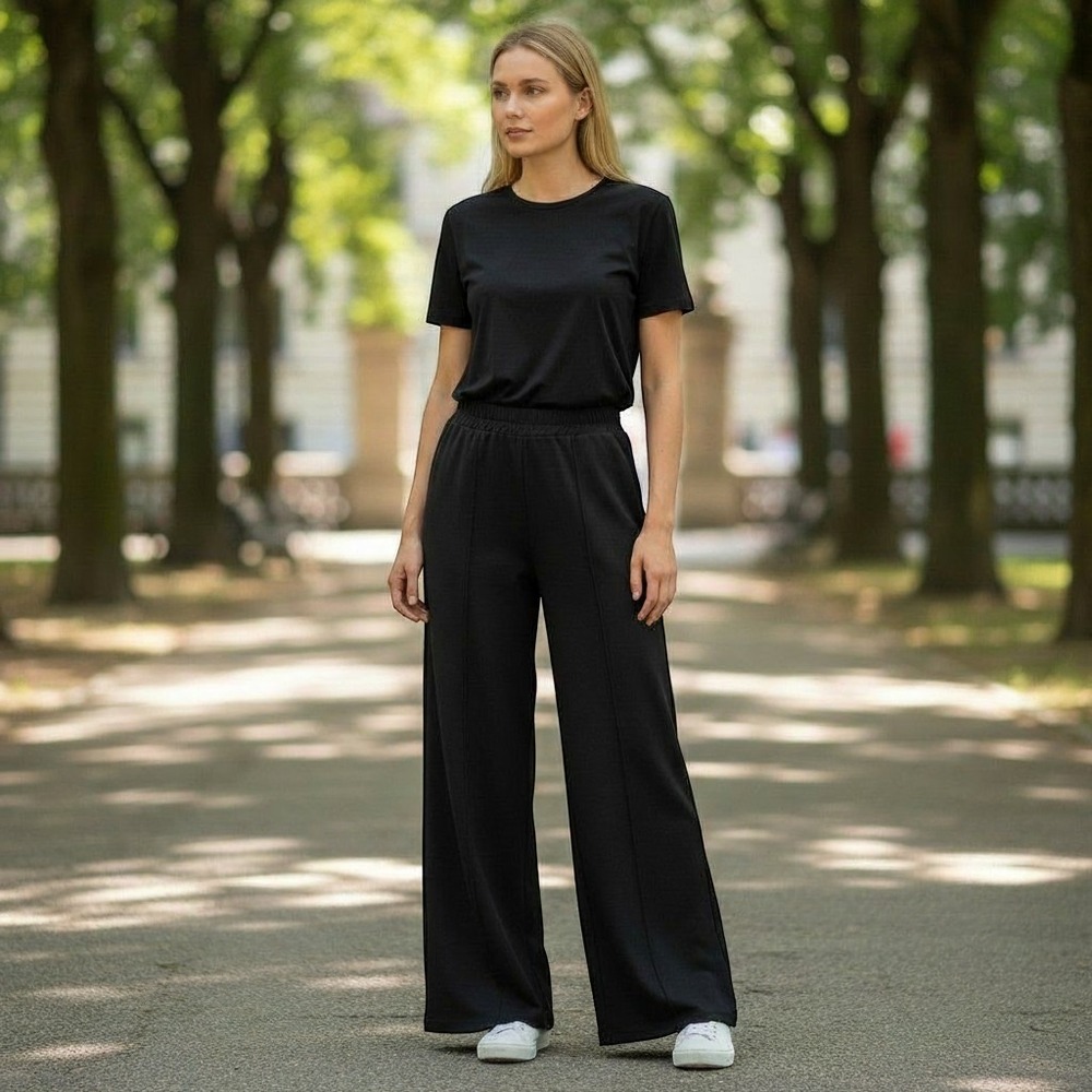 Halara Wide Leg Pants Women Small Black Excellent High Waisted Seam Front